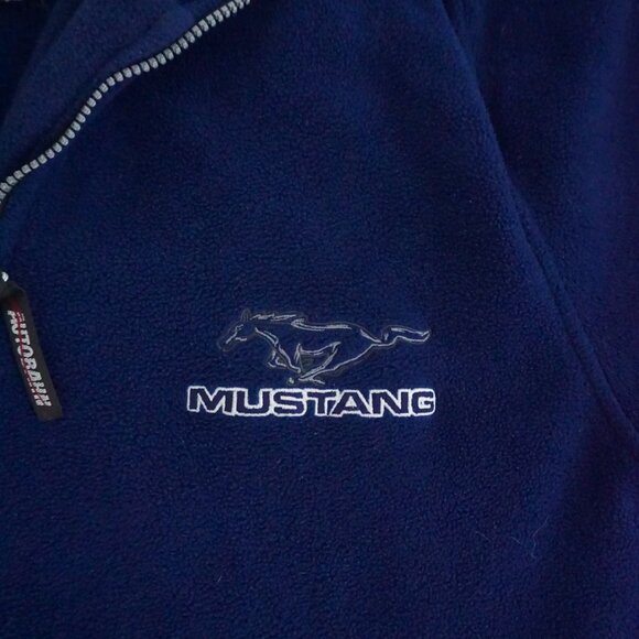 Autobahn Mustang Navy Fleece Quarter Zip Pullover Sporty Y2K Car Culture L - Picture 8 of 9
